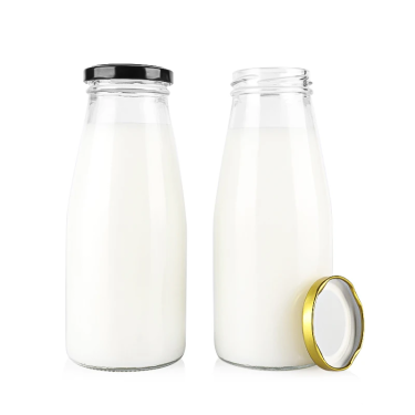 Wholesale 500ml Food Grade Transparent Milk Juice Cold Drinking Glass Bottles With Metal Lid