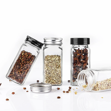 Wholesale 100ml Glass Seasoning Shaker Bottles Food Storage Container with Airtight Plastic or Metal Lids