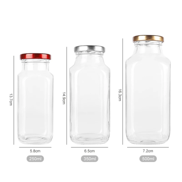 Wholesale 250ML 350ML 500ML Clear Empty Square Beverage Juice Milk Glass Bottles