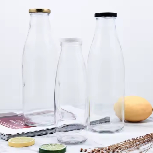 250Ml 300Ml 500Ml 750Ml 1L Clear Juice Glass Empty Milk Glass Bottle With Metal Lid