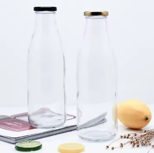 250Ml 300Ml 500Ml 750Ml 1L Clear Juice Glass Empty Milk Glass Bottle With Metal Lid