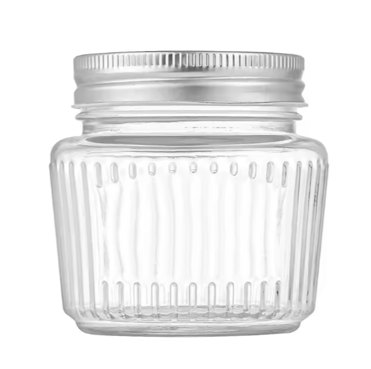 Wholesale vertical striped 150ml 250ml 380ml 500ml jam honey food storage glass jar with aluminum lid