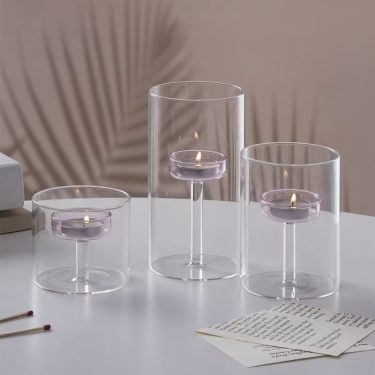 High Borosilicate Round Shape Transparent Wall Custom Color inside Candle Holder