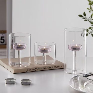 High Borosilicate Round Shape Transparent Wall Custom Color inside Candle Holder