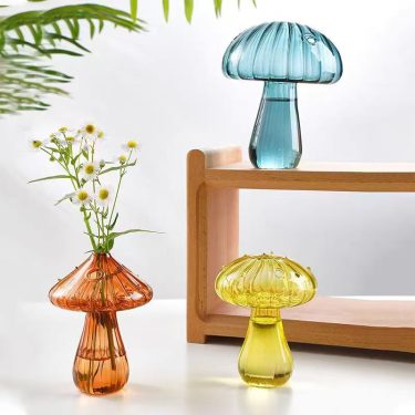 Small mushroom shape customized colored glass bud vases for table home wedding decoration