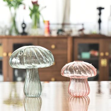 Small mushroom shape customized colored glass bud vases for table home wedding decoration