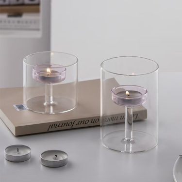 High Borosilicate Round Shape Transparent Wall Custom Color inside Candle Holder