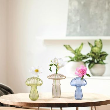 Small mushroom shape customized colored glass bud vases for table home wedding decoration