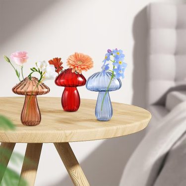 Small mushroom shape customized colored glass bud vases for table home wedding decoration