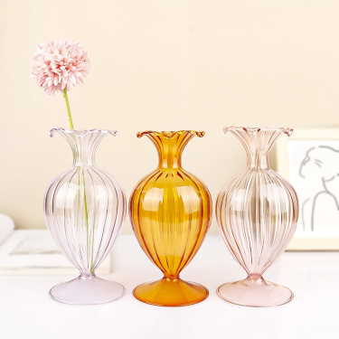 European Retro Simple Colorful Borosilicate Glass Big Belly Glass Vase for Home Wedding Decoration