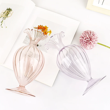 European Retro Simple Colorful Borosilicate Glass Big Belly Glass Vase for Home Wedding Decoration