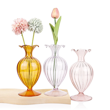 European Retro Simple Colorful Borosilicate Glass Big Belly Glass Vase for Home Wedding Decoration