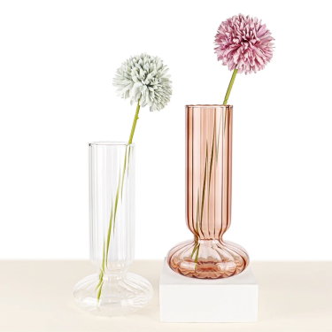 Luxury Simple Vertical Stripes Embossed Transparent Customized Color Borosilicate Glass Vase