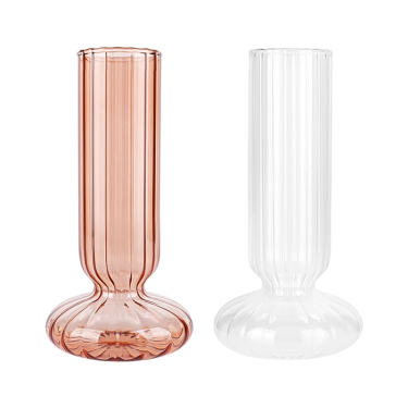 Luxury Simple Vertical Stripes Embossed Transparent Customized Color Borosilicate Glass Vase