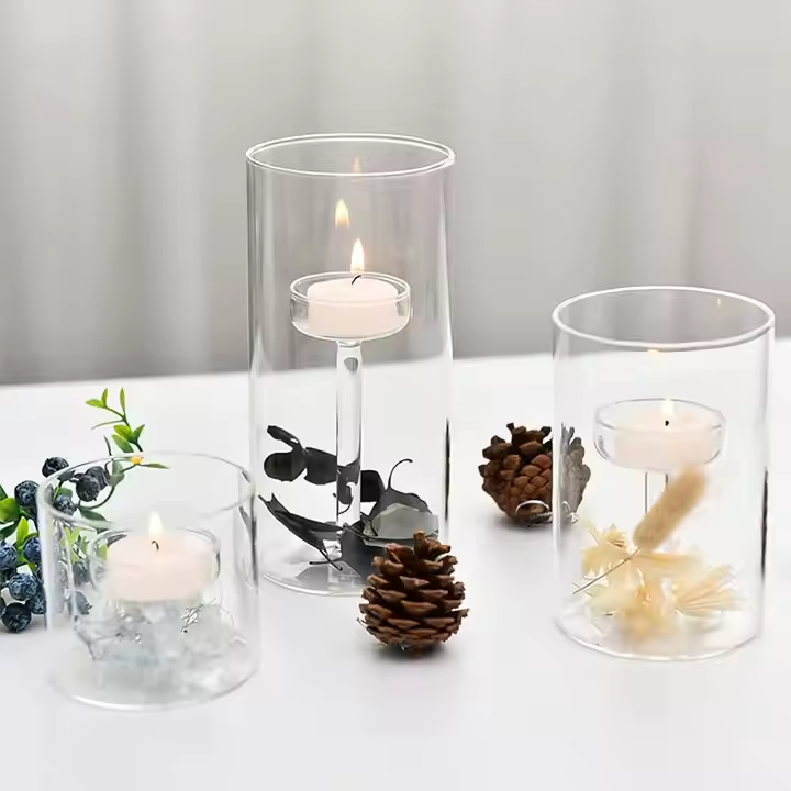 Glass Tube Candle Holder for Pillar Candles – Glass Cylinder Vase for Centerpieces for Kitchen Table Living Room