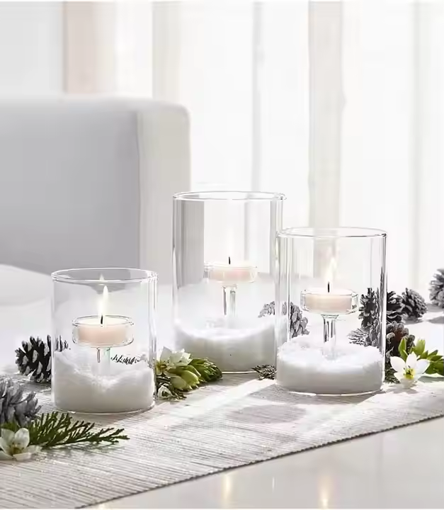 Glass Tube Candle Holder for Pillar Candles - Glass Cylinder Vase for Centerpieces for Kitchen Table Living Room