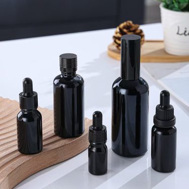 10ml-100ml Matte Frosted Black Round Spray Essential Oil Skin Care Cosmetic Glass Bottle