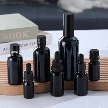 10ml-100ml Matte Frosted Black Round Spray Essential Oil Skin Care Cosmetic Glass Bottle